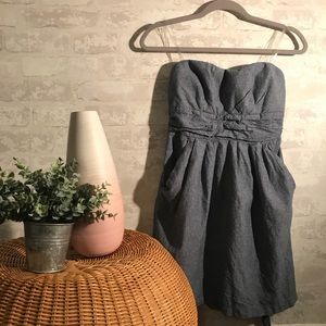 chambray strapless mini dress